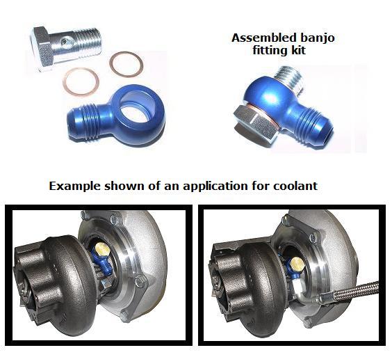 Banjo Fitting Kit, (1) ALUM Banjo fitting 14mm hole (for 14mm bolt) with -6 AN male flare